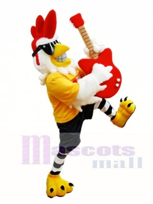 Rooster with Guitar Mascot Costume Rockin Chicken Mascot Costumes Animal