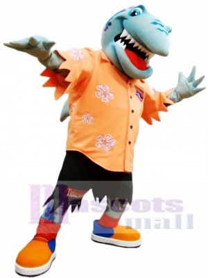 Cute Orange Shirt Shark Mascot Costume Ocean