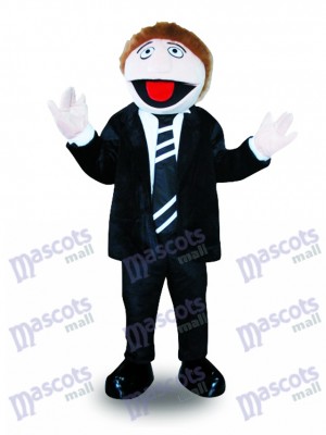 Black Suit Man Mascot Costume Cartoon 