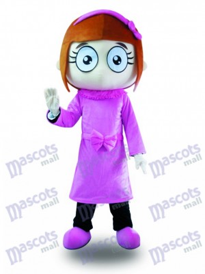 Purple Dress Big Eyes Girl Mascot Costume Cartoon 