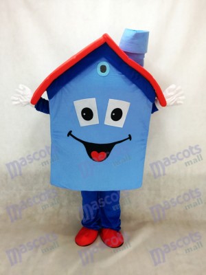 Blue Housing House Mascot Costume Real Estate