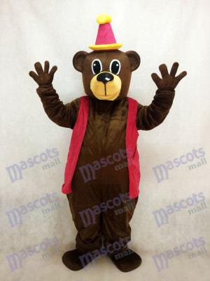 Brown Birthday Bear with Vest & Hat Mascot Costume