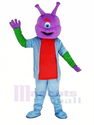 Alien with Purple Head Mascot Costume Cartoon