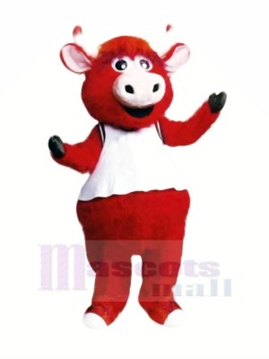 Red Bull with White Vest Mascot Costumes Cartoon	