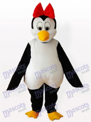 Cutie Penguin with Red Bowknot on the Head Adult Mascot Costume