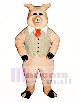 Cute Pierre Pig with Vest, Tie & Collar Mascot Costume Animal 