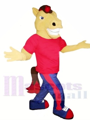 Brown Horse with Red T-shirt Mascot Costumes Animal