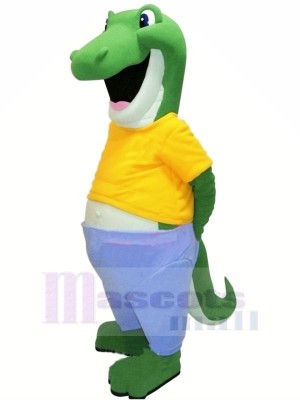 Happy Alligator with Yellow T-shirt Mascot Costumes Adult