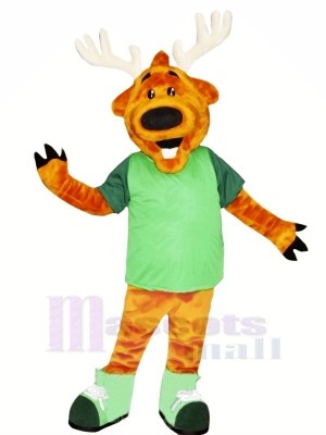 Happy Deer in Green Mascot Costumes Cartoon