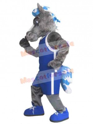 Mustang Horse in Blue Vest Mascot Costume Animal