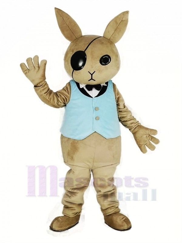 Rabbit Butler with Blue Vest Mascot Costume Cartoon