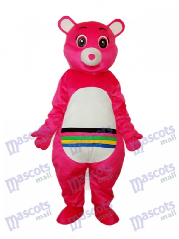 Pink Bear with Colorful Belly Mascot Adult Costume