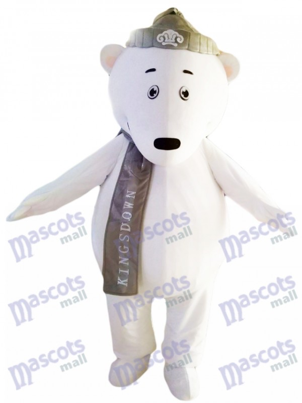 Polar Bears with Grey Hat and Scarf Mascot Costume Animal 