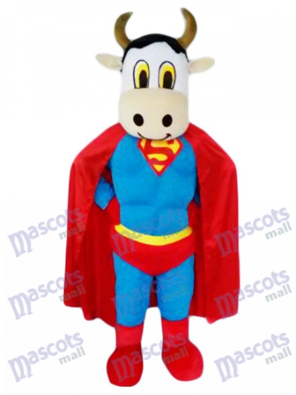 Super Cow Cattle with Superman Cape Mascot Costume Animal 