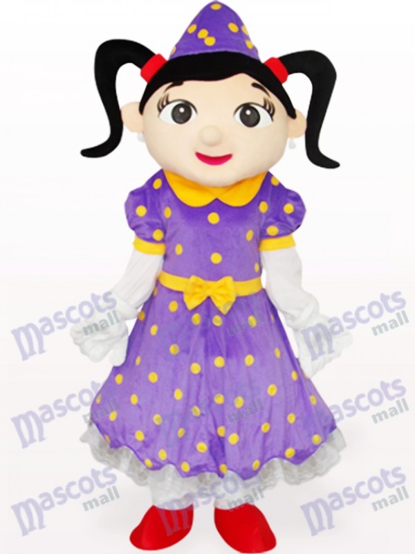 Girl in Purple Dress Cartoon Adult Mascot Costume
