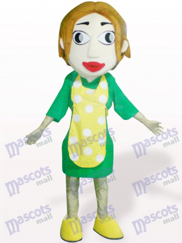 Woman With Yellow Apron Cartoon Adult Mascot Costume