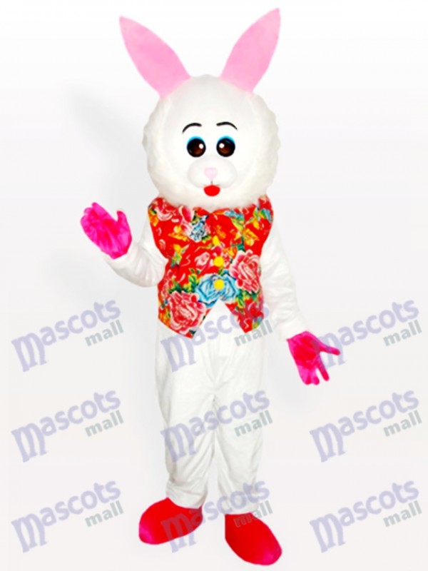 Easter Adorable Eastern Bunny in Floriated Vest Adult Mascot Costume